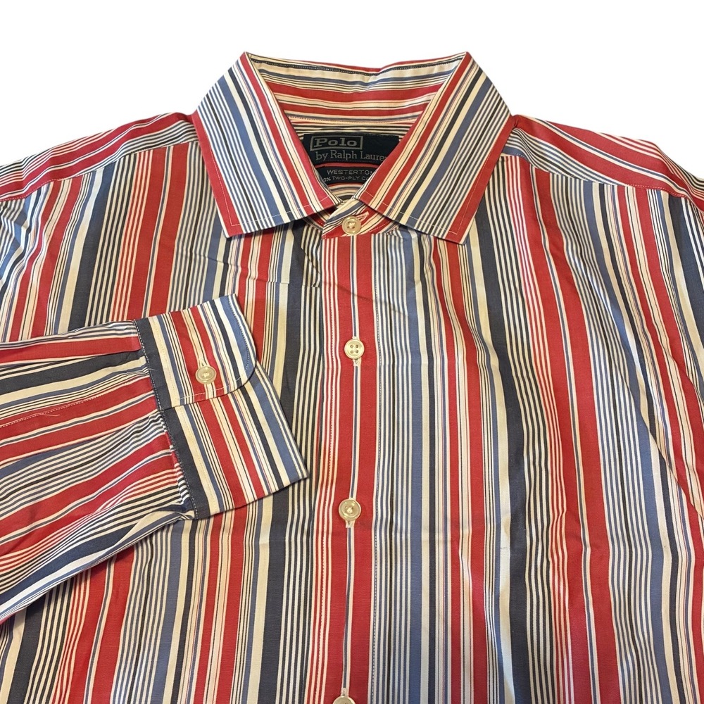 Polo Ralph Lauren Vintage Westerton Shirt Mens Large Red Blue White Striped L